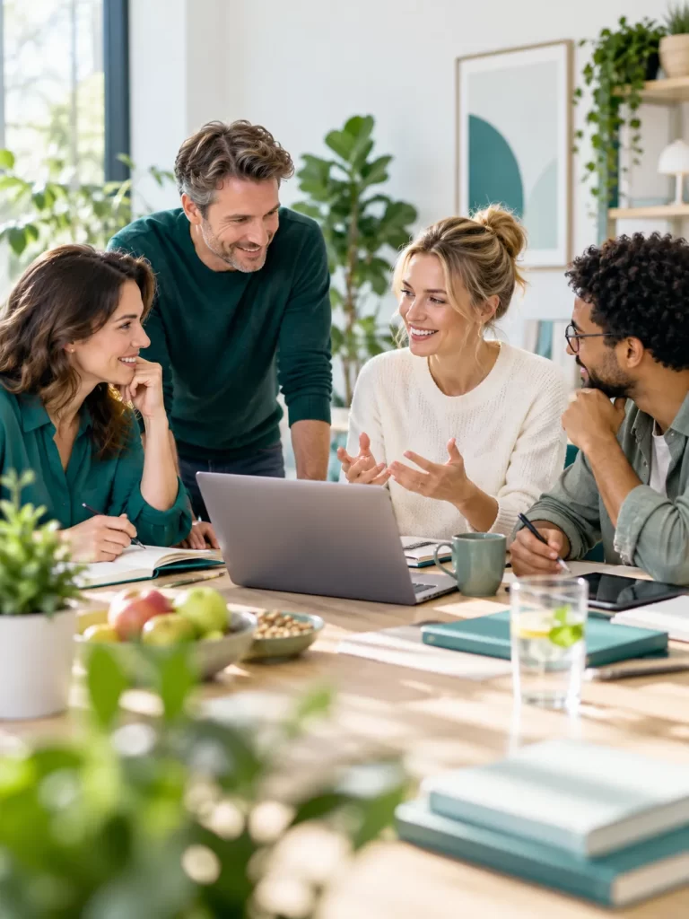 Team van auteurs en experts bespreekt gezondheidskennis en nieuwe onderwerpen voor Gezonde Vraag.