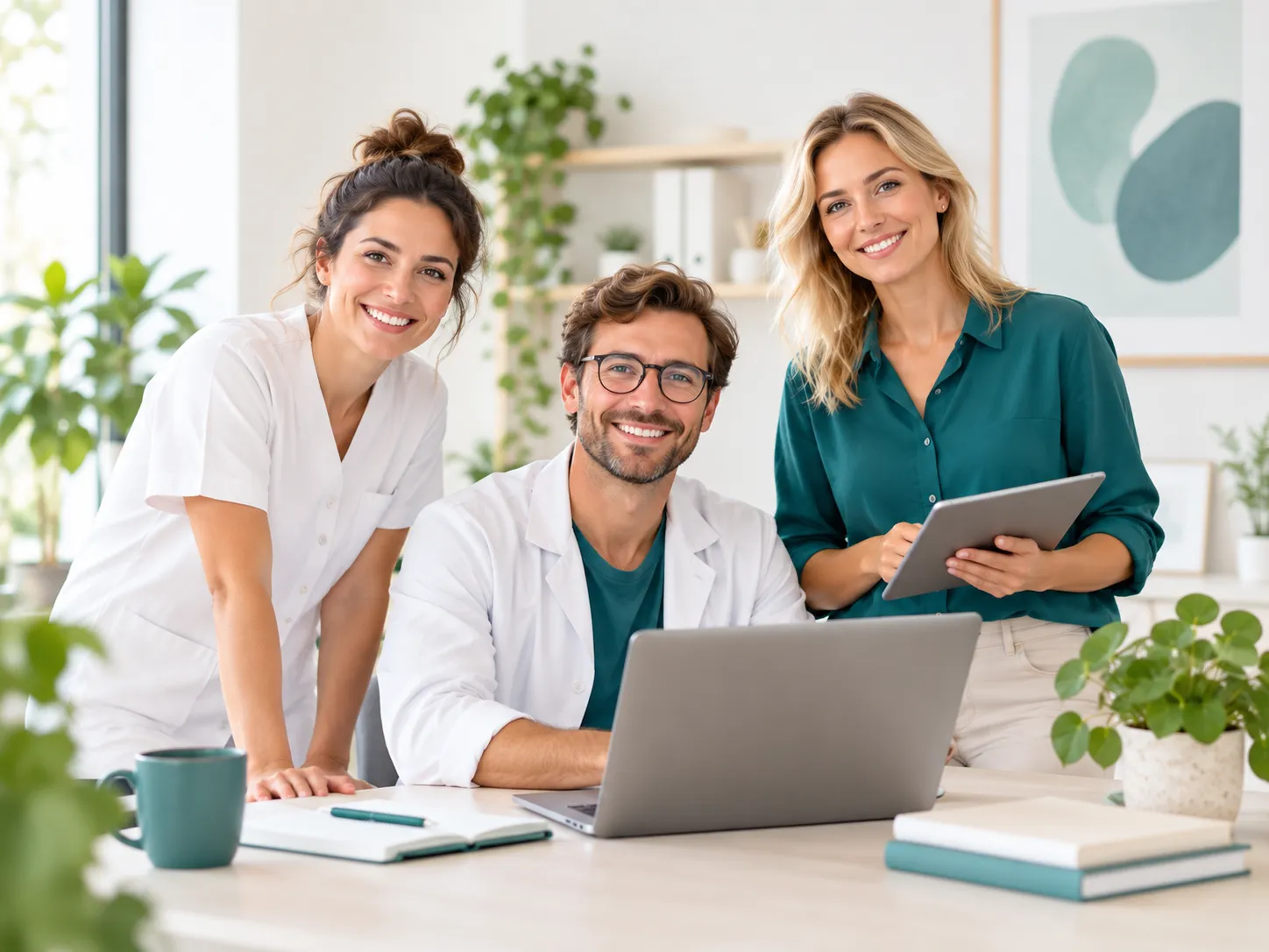 Professioneel gezondheidsteam staat klaar om bezoekers te helpen met vragen over gezondheid en welzijn.