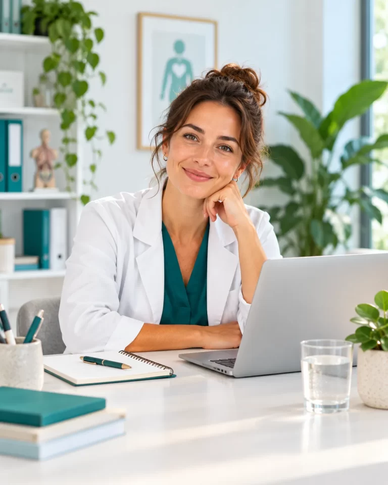 Zorgprofessional staat klaar om duidelijke antwoorden te geven op veelgestelde vragen over gezondheid en welzijn.
